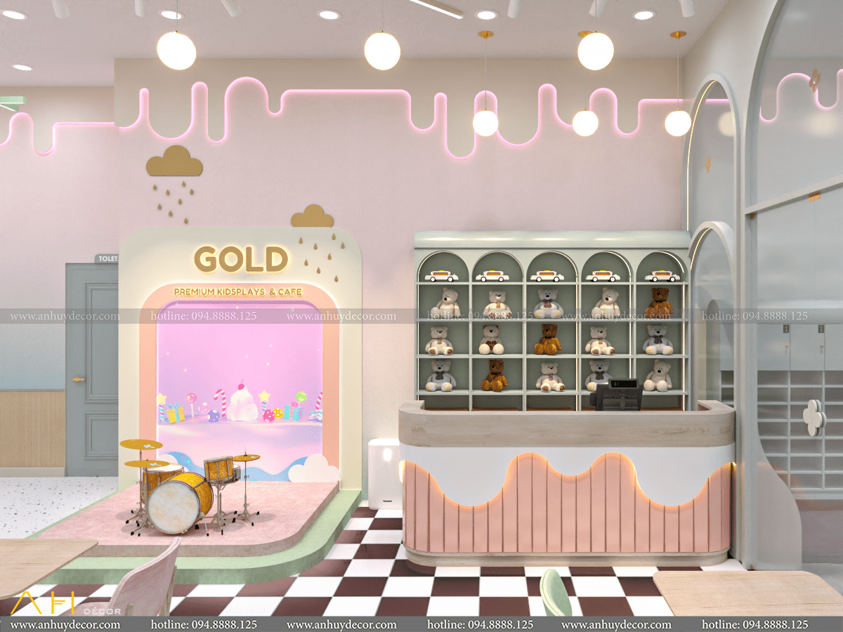 Thiết Kế Thi Công Khu Vui Chơi Gold Premium Kidsplay Cafe Gò Vấp Bởi An Huy Décor (Tầng dưới)