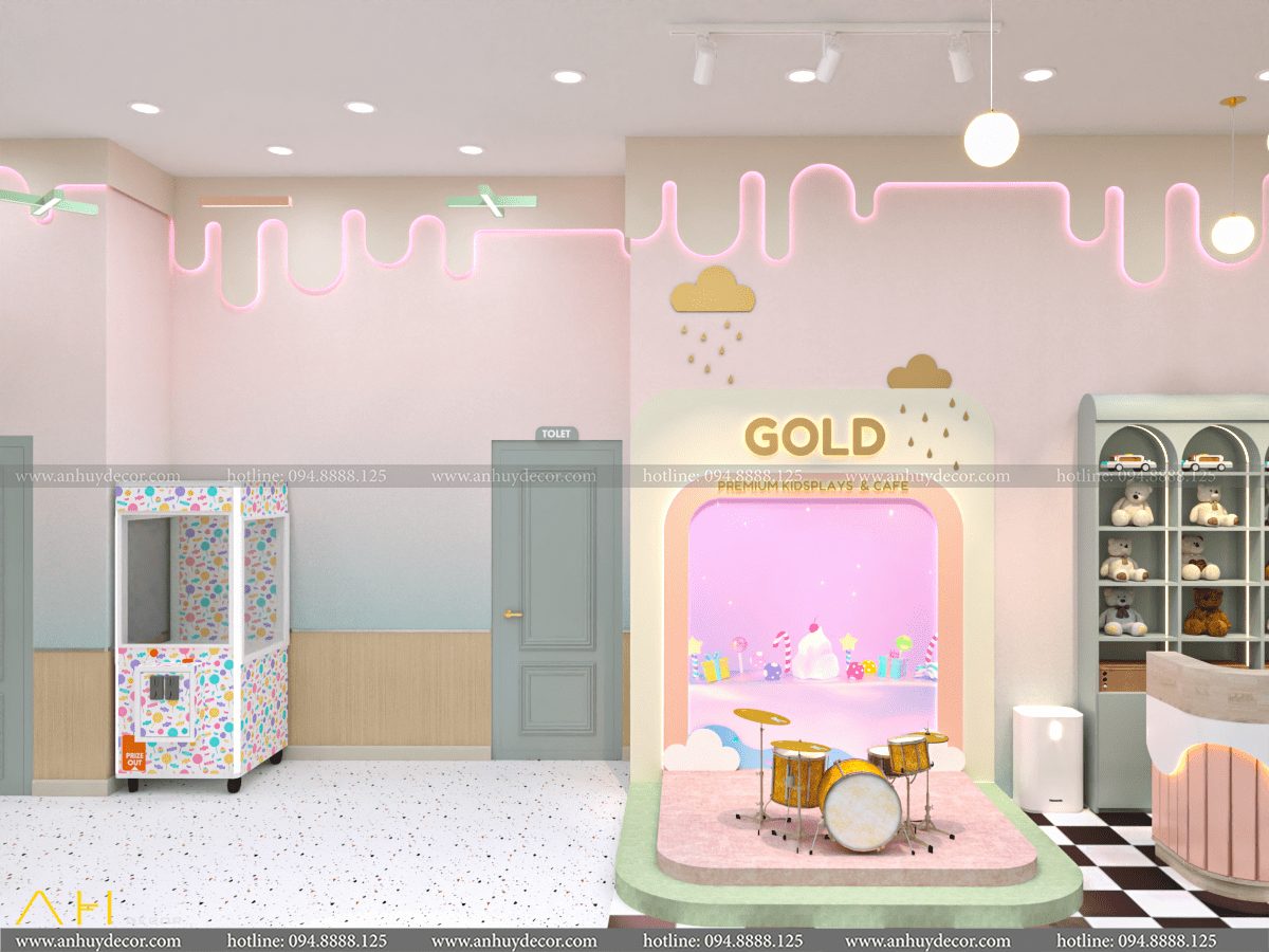 Thiết Kế Thi Công Khu Vui Chơi Gold Premium Kidsplay Cafe Gò Vấp Bởi An Huy Décor (Tầng dưới)